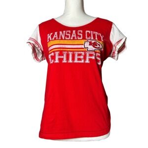 Kansas City Chiefs NFL Football Team Apparel Red & White Sparkly T-Shirt